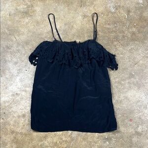 Greylin Black Silk Camisole with Eyelet Ruffle 
Size: small